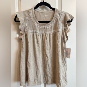 Lucky brand cream embroidered short sleeve top, new with tags